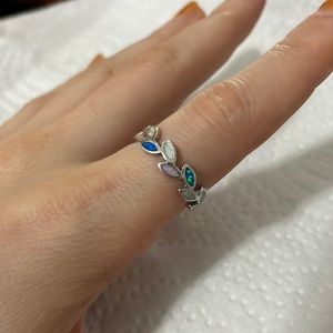 Blue and Silver Leaf Ring
